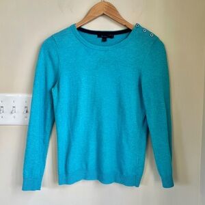 Boden Button Detail Crewneck Sweater, Turquoise, Size 12